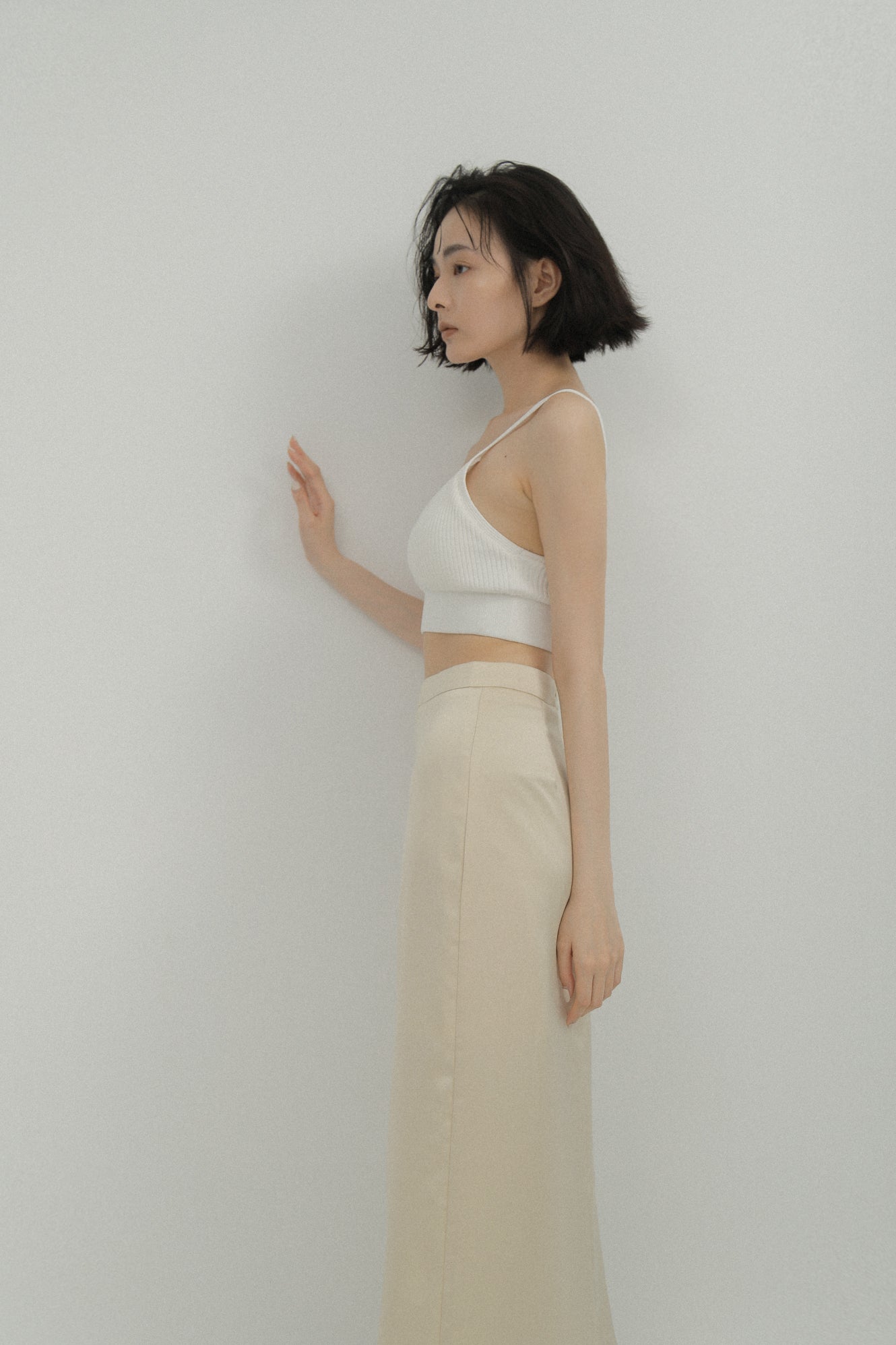 LM 排扣光澤裙(杏)