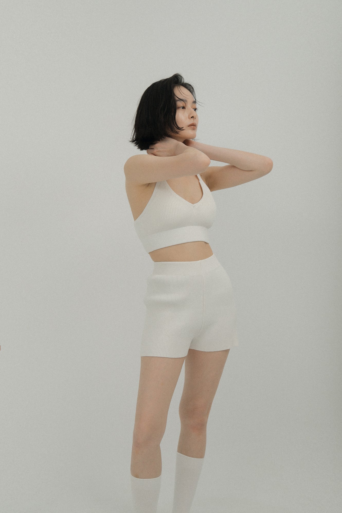 LM knit bra top(White)