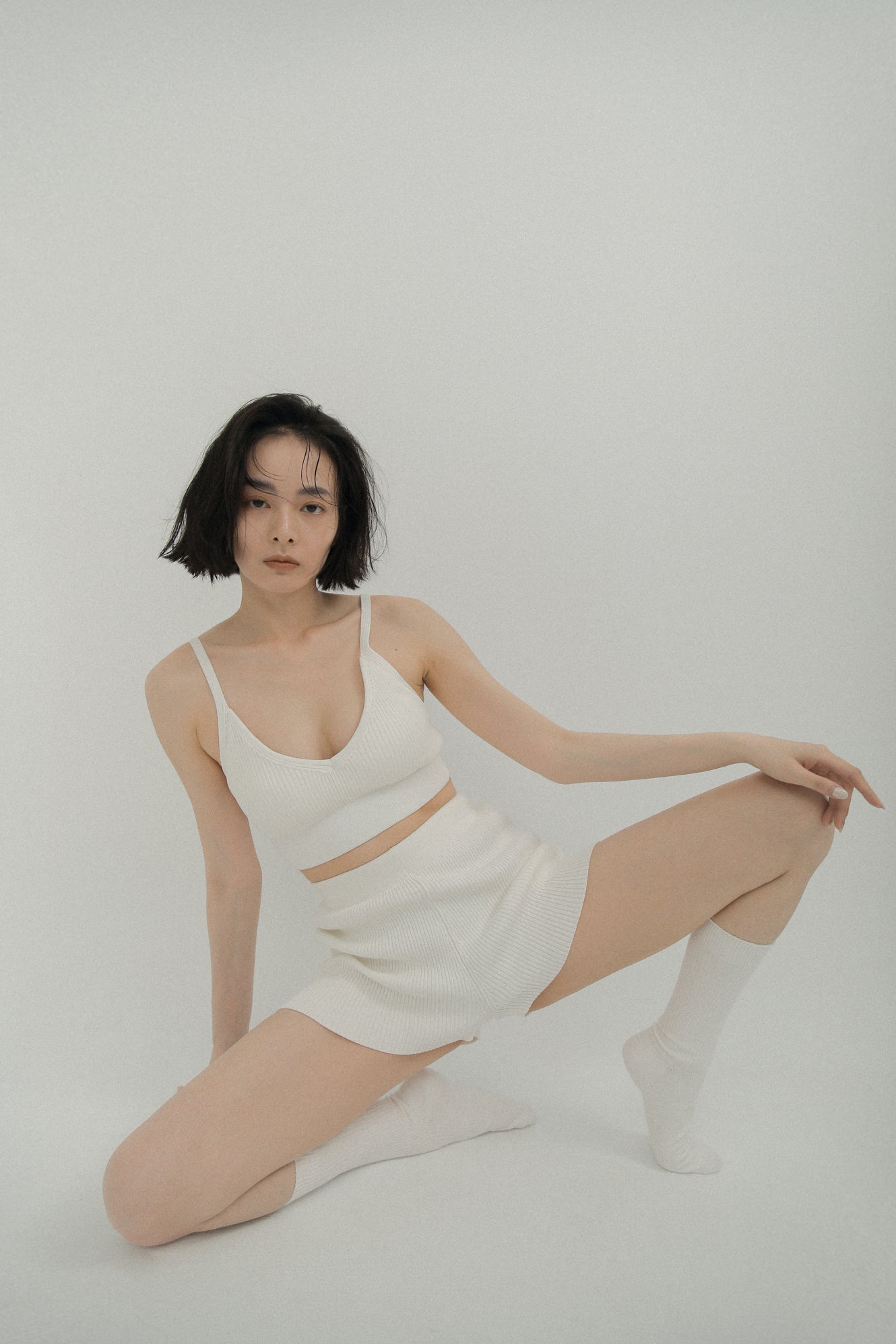 LM knit bra top(White)